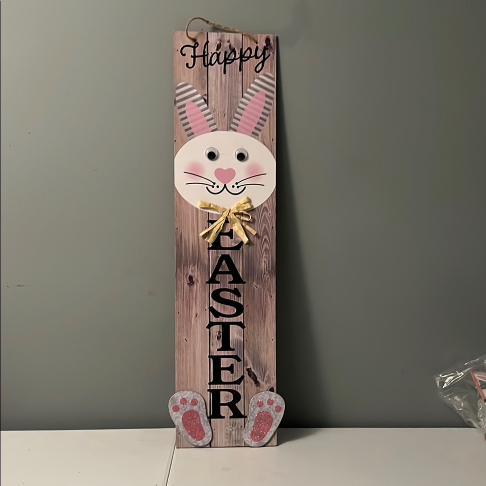 Easter Bunny Wall Decor with Pink and White Accents
